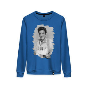 Женский свитшот хлопок с принтом Elvis Presley в Ханты-Майнсийске, 100% хлопок | прямой крой, круглый вырез, на манжетах и по низу широкая трикотажная резинка  | elvis presley | король | рок н ролл | элвис пресли
