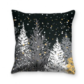 Подушка 3D с принтом Ёлки в Ханты-Майнсийске, наволочка – 100% полиэстер, наполнитель – холлофайбер (легкий наполнитель, не вызывает аллергию). | состоит из подушки и наволочки. Наволочка на молнии, легко снимается для стирки | Тематика изображения на принте: елка | новый год | снег | снежинки