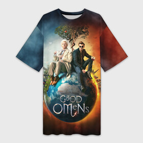 Платье-футболка 3D с принтом Благие знамения в Ханты-Майнсийске,  |  | Тематика изображения на принте: david | good | michael | omens | sheen | tennant | азирафель | ангел | демон | дэвид | кроули | майкл | падший | теннант | шин