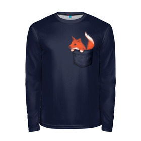 Мужской лонгслив 3D с принтом Лисенок в Кармашке в Ханты-Майнсийске, 100% полиэстер | длинные рукава, круглый вырез горловины, полуприлегающий силуэт | animal | fox | детский | карман | лапочка | лиса | милый | мимими | хороший