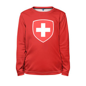 Детский лонгслив 3D с принтом Сборная Швейцарии в Ханты-Майнсийске, 100% полиэстер | длинные рукава, круглый вырез горловины, полуприлегающий силуэт
 | hockey | sport | switzerland | герб | надписи | сборная хоккея | сборная швейцарии | символика | спорт | спортсмен | форма | хоккей | чемпионат | чемпионат 2019