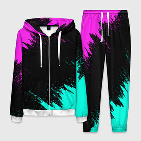 Мужской костюм 3D с принтом НЕОНОВЫЕ БРЫЗГИ в Ханты-Майнсийске, 100% полиэстер | Манжеты и пояс оформлены тканевой резинкой, двухслойный капюшон со шнурком для регулировки, карманы спереди | Тематика изображения на принте: abstract | geometry | glitch | texture | wave | абстракция | брызги | брызги красок | волны | геометрия | глитч | текстура