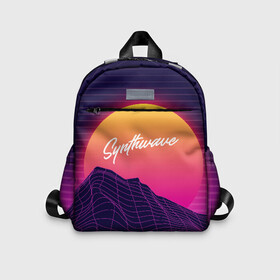 Детский рюкзак 3D с принтом SYNTHWAVE   RETROWAVE в Ханты-Майнсийске, 100% полиэстер | лямки с регулируемой длиной, сверху петелька, чтобы рюкзак можно было повесить на вешалку. Основное отделение закрывается на молнию, как и внешний карман. Внутри дополнительный карман. По бокам два дополнительных кармашка | Тематика изображения на принте: galaxy | geometry | hotline miami | neon | new retro wave | outrun | outrun electro | retro | retrowave | space | synth | synthwave | геометрия | космос | неон | ретро | фигуры | хотлайн майами