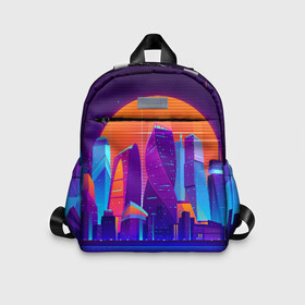 Детский рюкзак 3D с принтом НЕОНОВЫЙ ГОРОД в Ханты-Майнсийске, 100% полиэстер | лямки с регулируемой длиной, сверху петелька, чтобы рюкзак можно было повесить на вешалку. Основное отделение закрывается на молнию, как и внешний карман. Внутри дополнительный карман. По бокам два дополнительных кармашка | Тематика изображения на принте: galaxy | geometry | hotline miami | neon | new retro wave | outrun | outrun electro | retro | retrowave | space | synth | synthwave | геометрия | космос | неон | ретро | фигуры | хотлайн майами