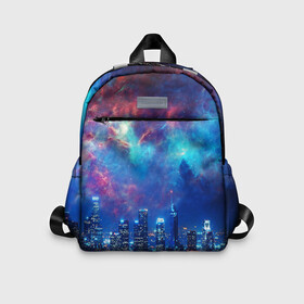 Детский рюкзак 3D с принтом НОЧЬ В ГОРОДЕ в Ханты-Майнсийске, 100% полиэстер | лямки с регулируемой длиной, сверху петелька, чтобы рюкзак можно было повесить на вешалку. Основное отделение закрывается на молнию, как и внешний карман. Внутри дополнительный карман. По бокам два дополнительных кармашка | Тематика изображения на принте: star | stars | texture | вечер | вечерние иллюстрации | звезда | звезды | ночной пейзаж | ночные | ночь | природа | прогулки | текстуры