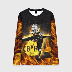 Мужской лонгслив 3D с принтом ЭРЛИНГ ХОЛАНД ERLING HAALAND в Ханты-Майнсийске, 100% полиэстер | длинные рукава, круглый вырез горловины, полуприлегающий силуэт | borussia | erling braut haaland | football | sport | uefa | боруссия | сборная норвегии. | спорт | уефа | футбол | эрлинг холанд