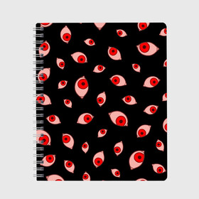 Тетрадь с принтом Взгляд тьмы в Ханты-Майнсийске, 100% бумага | 48 листов, плотность листов — 60 г/м2, плотность картонной обложки — 250 г/м2. Листы скреплены сбоку удобной пружинной спиралью. Уголки страниц и обложки скругленные. Цвет линий — светло-серый
 | anime | dark | death | eyes | halloween | hellsing | horror | japan style | monster | red | vampire | аниме | вампир | взгляд | глаза | глазки аниме | гомункул | зрачки | красные глаза | монстры | паттерн | темный | тьма | узор | хеллсинг