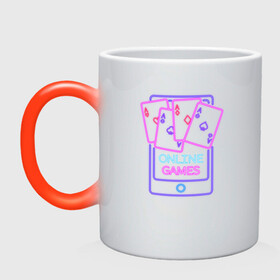 Кружка хамелеон с принтом Онлайн игры в Ханты-Майнсийске, керамика | меняет цвет при нагревании, емкость 330 мл | Тематика изображения на принте: games | иллюстрация | казино | карты | смартфон