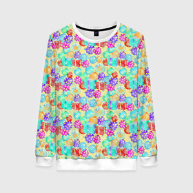 Женский свитшот 3D с принтом Новогодние Игрушки и Подарки в Ханты-Майнсийске, 100% полиэстер с мягким внутренним слоем | круглый вырез горловины, мягкая резинка на манжетах и поясе, свободная посадка по фигуре | christmas | merry christmas | дед мороз | ёлка | елочные шары | игрушки | новый год | подарок | праздник | рождество | с новым годом | сантаклаус | снежинки | украшения